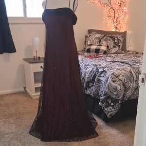 Night Way Collections Strapless Black and Burgundy Evening Dress